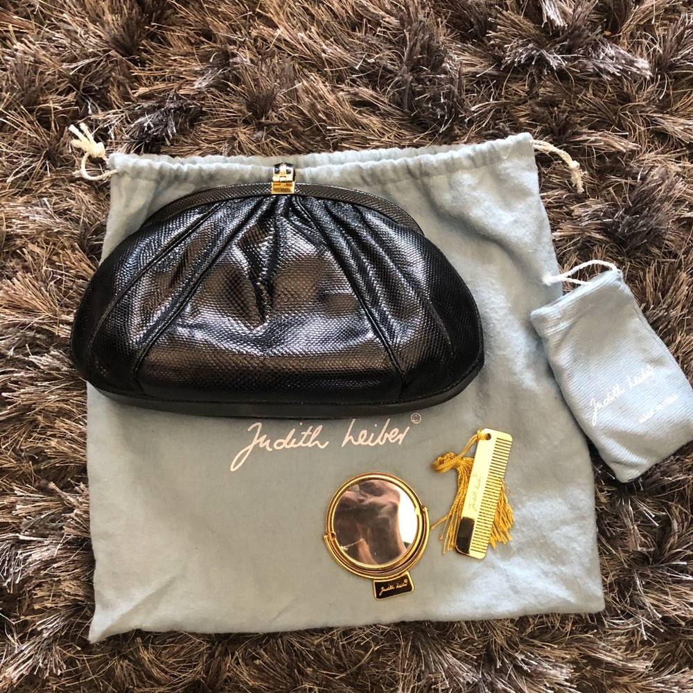 Judith Leiber Snake Skin Leather Clutch Purse